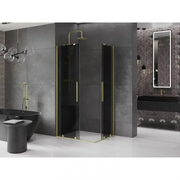 MEXEN/S - Velar Duo sprchovací kút, posuvné dvere 100 x 90, grafit, zlato kartáčovaná 871-100-090-42-55