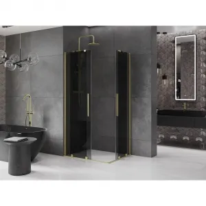 MEXEN/S - Velar Duo sprchovací kút, posuvné dvere 100 x 90, grafit, zlato kartáčovaná 871-100-090-42-55