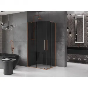 MEXEN/S - Velar Duo sprchovací kút, posuvné dvere 100 x 90, grafit, meď kartáčovaná 871-100-090-42-65