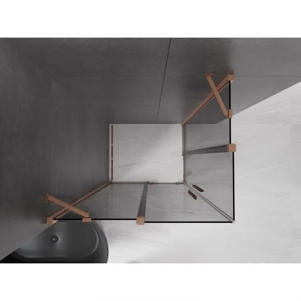 MEXEN/S - Velar Duo sprchovací kút, posuvné dvere 100 x 90, grafit, meď kartáčovaná 871-100-090-42-65