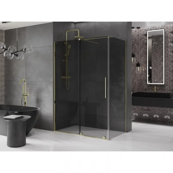 MEXEN/S - Velár sprchovací kút, posuvné dvere 150 x 80, grafit, zlato 871-150-080-41-50