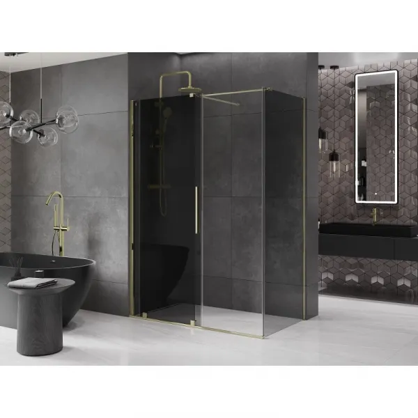 MEXEN/S - Velár sprchovací kút, posuvné dvere 150 x 80, grafit, zlato 871-150-080-41-50