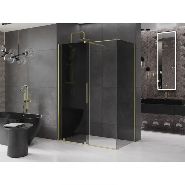 MEXEN/S - Velár sprchovací kút, posuvné dvere 150 x 85, grafit, zlato kartáčovaná 871-150-085-41-55