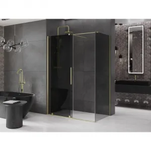 MEXEN/S - Velár sprchovací kút, posuvné dvere 150 x 85, grafit, zlato kartáčovaná 871-150-085-41-55