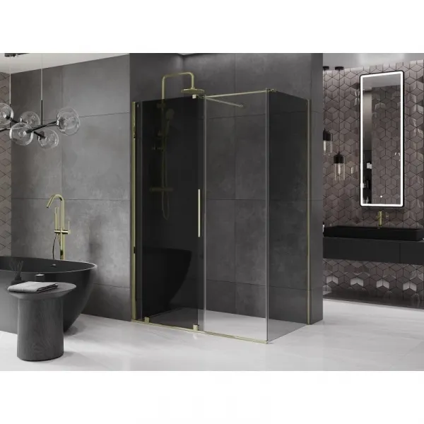 MEXEN/S - Velár sprchovací kút, posuvné dvere 150 x 90, grafit, zlato 871-150-090-41-50