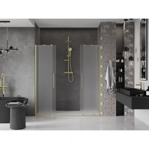 MEXEN/S - Velar Duo posuvné sprchové dvere 170, dekor, zlatá kartáčovaná 871-170-000-32-55