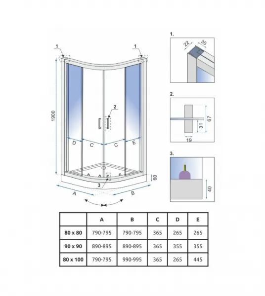 Rea Look, štvrťkruhový sprchovací kút 80x80x190 cm, 5mm číre sklo, chrómový profil, REA-K7904