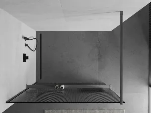 MEXEN/S - Kioto+ Sprchová zástena WALK-IN s poličkou a držiakom uterákov 100 x 200, prúžky, grafit kartáčovaná 800-100-121-66-09