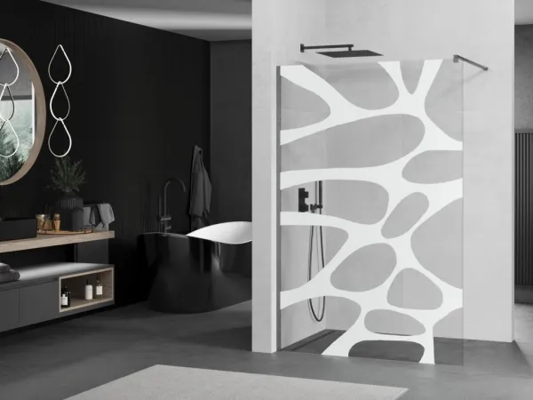 MEXEN/S - Kioto Sprchová zástena Walk-in 80 x 200, biely vzor 8 mm, grafit kartáčovaná 800-080-101-66-97