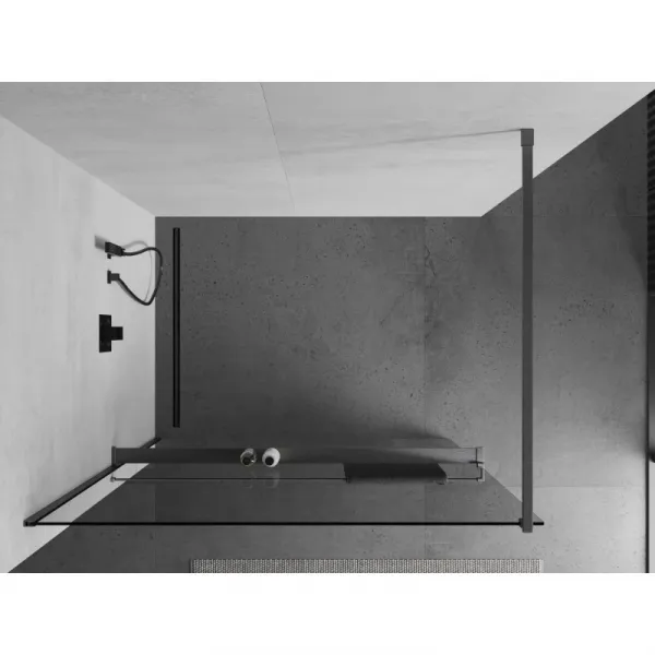 MEXEN/S - Kioto+ Sprchová zástena s poličkou WALK-IN 75 x 200, transparent, grafit kartáčovaná 800-075-121-66-00