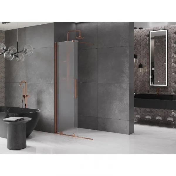 MEXEN/S - Velar Sprchová zástena posuvná Walk-in 120 x 200, dekor 8 mm, ružové zlato 871-120-000-33-60