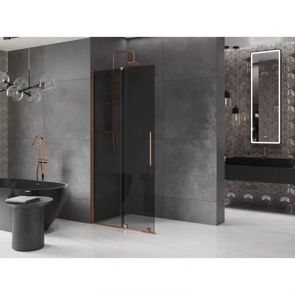 MEXEN/S - Velar Sprchová zástena posuvná Walk-in 85 x 200, grafit 8 mm, ružové zlato 871-085-000-43-60