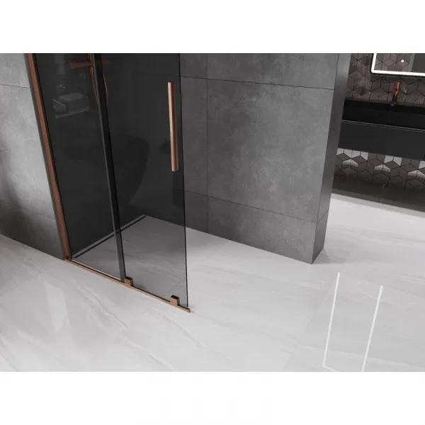 MEXEN/S - Velar Sprchová zástena posuvná Walk-in 85 x 200, grafit 8 mm, ružové zlato 871-085-000-43-60
