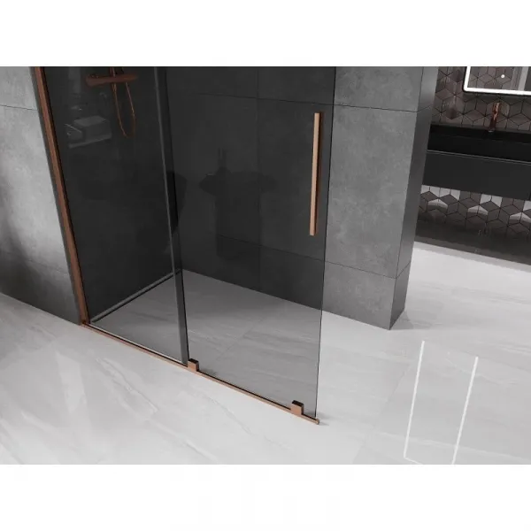 MEXEN/S - Velar Sprchová zástena posuvná Walk-in 130 x 200, grafit 8 mm, ružové zlato 871-130-000-43-60