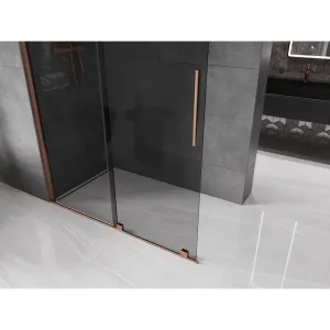 MEXEN/S - Velar Sprchová zástena posuvná Walk-in 130 x 200, grafit 8 mm, ružové zlato 871-130-000-43-60