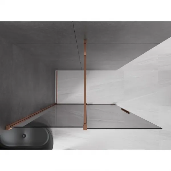 MEXEN/S - Velar Sprchová zástena posuvná Walk-in 150 x 200, grafit 8 mm, ružové zlato 871-150-000-43-60