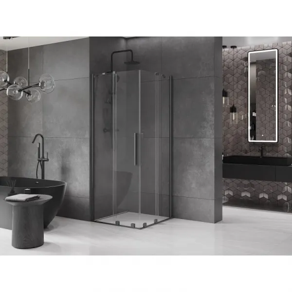 MEXEN/S - Velar Duo sprchovací kút, posuvné dvere 80 x 80, transparent, grafit metal 871-080-080-02-95