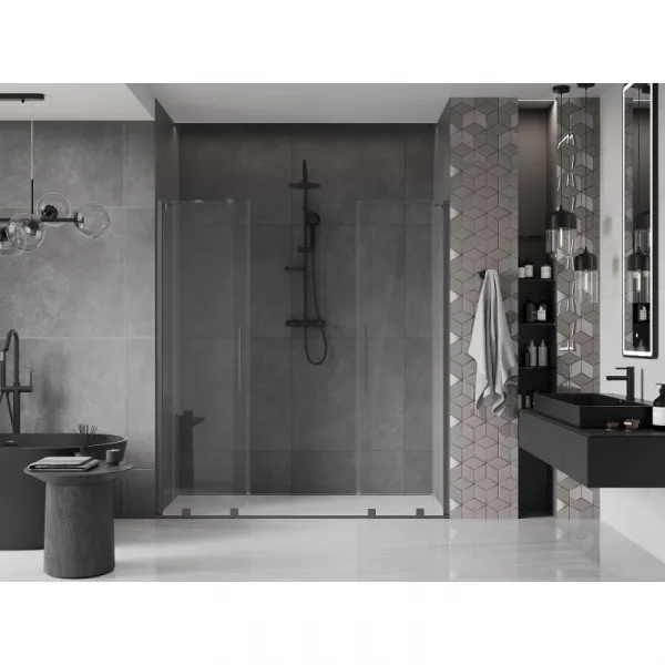 MEXEN/S - Velar Duo posuvné sprchové dvere 170, transparent, grafit metal 871-170-000-02-95