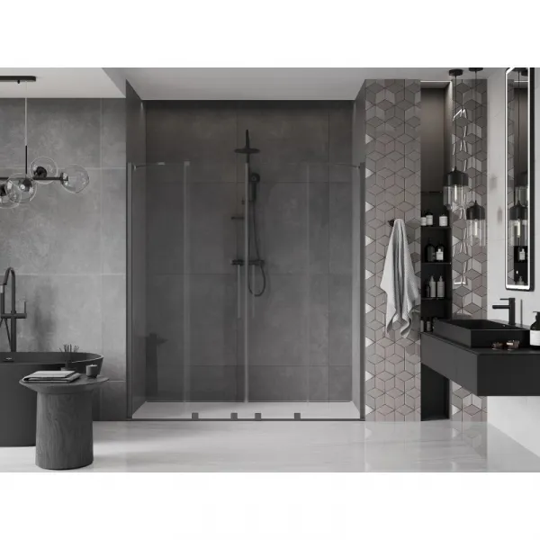 MEXEN/S - Velar Duo posuvné sprchové dvere 170, transparent, grafit metal 871-170-000-02-95