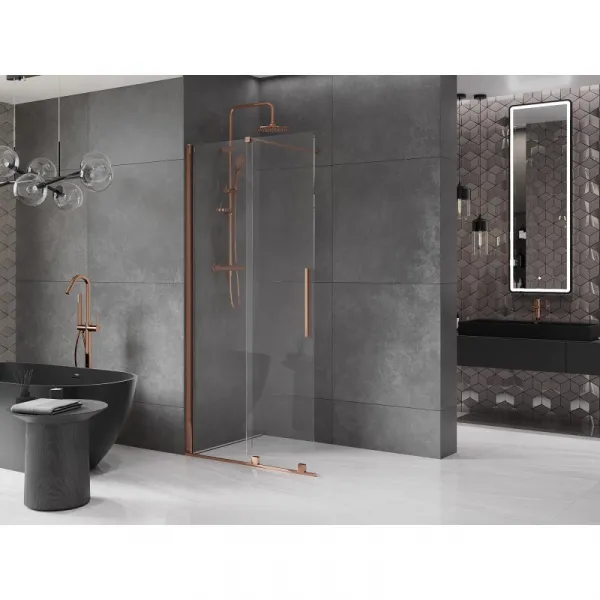 MEXEN/S - Velár posuvné sprchové dvere Walk-in 85, transparent, ružové zlato 871-085-000-03-60