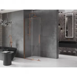 MEXEN/S - Velár posuvné sprchové dvere Walk-in 85, transparent, ružové zlato 871-085-000-03-60