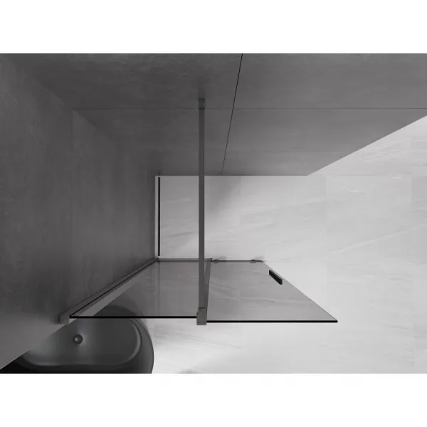 MEXEN/S - Velar Sprchová zástena posuvná Walk-in 75 x 200, grafit 8 mm, grafit kartáčovaná 871-075-000-43-66