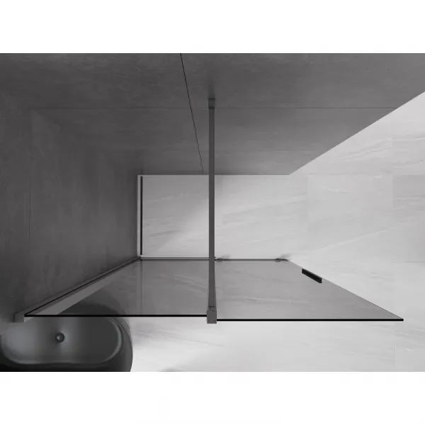 MEXEN/S - Velar Sprchová zástena posuvná Walk-in 130 x 200, grafit 8 mm, grafit kartáčovaná 871-130-000-43-66