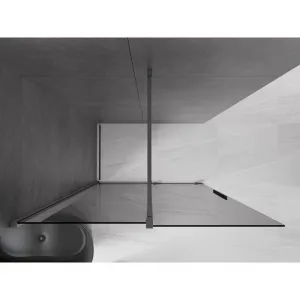 MEXEN/S - Velar Sprchová zástena posuvná Walk-in 130 x 200, grafit 8 mm, grafit kartáčovaná 871-130-000-43-66