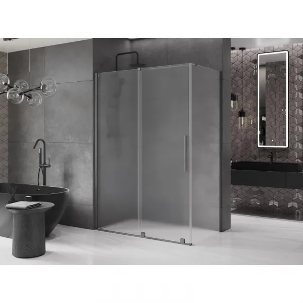 MEXEN/S - Velár sprchovací kút, posuvné dvere 140 x 85, dekor, grafit kartáčovaná 871-140-085-31-66