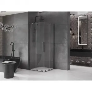 MEXEN/S - Velar Duo štvorcový sprchovací kút 80 x 80, transparent, šedá kartáčovaná 871-080-080-02-66