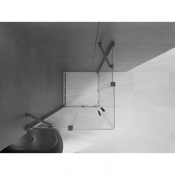 MEXEN/S - Velar Duo štvorcový sprchovací kút 80 x 80, transparent, šedá kartáčovaná 871-080-080-02-66