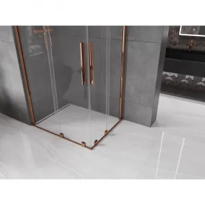 MEXEN/S - Velar Duo štvorcový sprchovací kút 90 x 80, transparent, růžové zlato 871-090-080-02-60