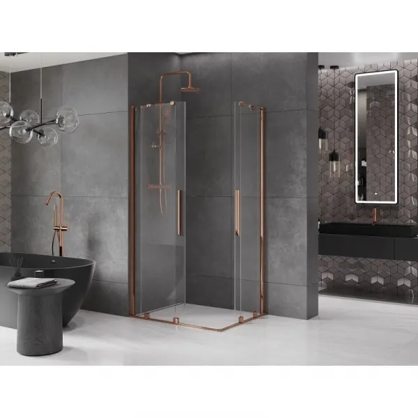 MEXEN/S - Velar Duo štvorcový sprchovací kút 90 x 80, transparent, růžové zlato 871-090-080-02-60