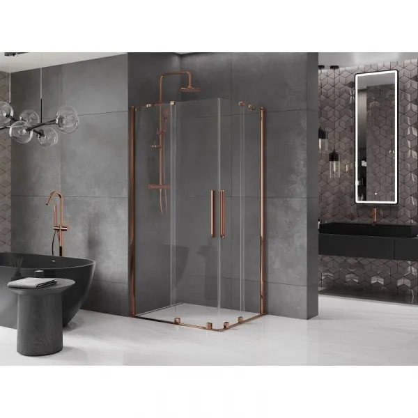 MEXEN/S - Velar Duo štvorcový sprchovací kút 90 x 80, transparent, růžové zlato 871-090-080-02-60