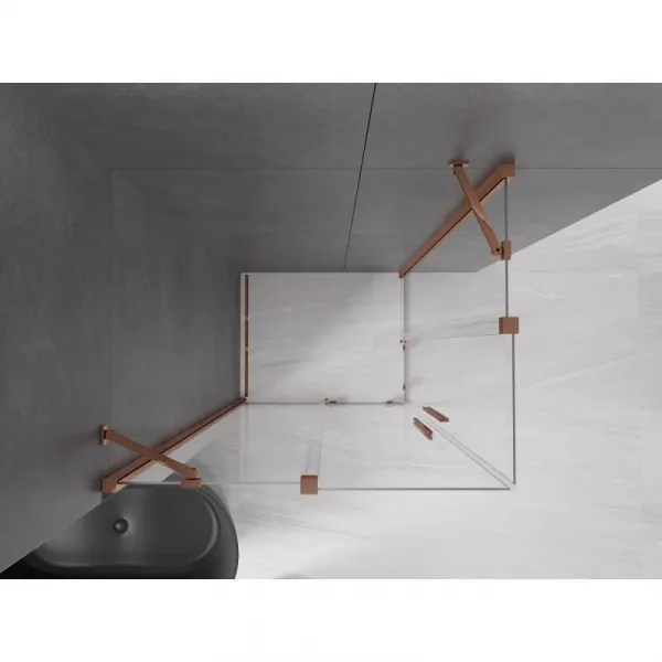 MEXEN/S - Velar Duo štvorcový sprchovací kút 90 x 80, transparent, růžové zlato 871-090-080-02-60
