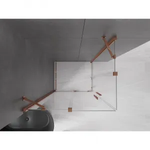 MEXEN/S - Velar Duo štvorcový sprchovací kút 90 x 80, transparent, růžové zlato 871-090-080-02-60