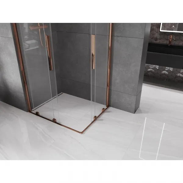 MEXEN/S - Velar Duo štvorcový sprchovací kút 90 x 80, transparent, růžové zlato 871-090-080-02-60