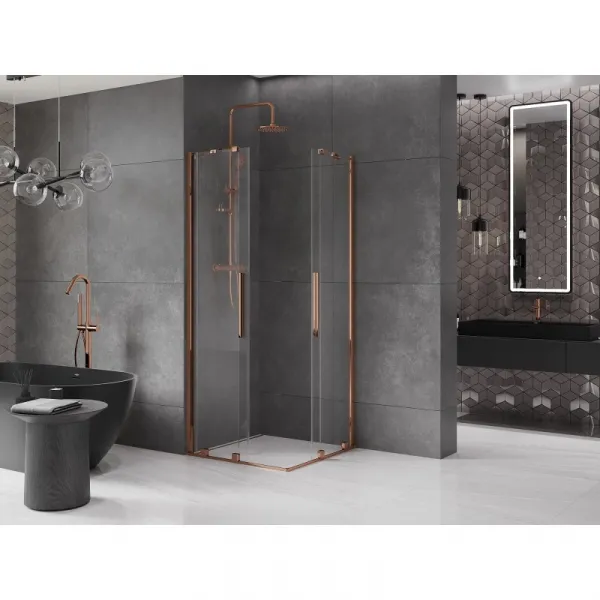 MEXEN/S - Velar Duo štvorcový sprchovací kút 80 x 80, transparent, růžové zlato 871-080-080-02-60