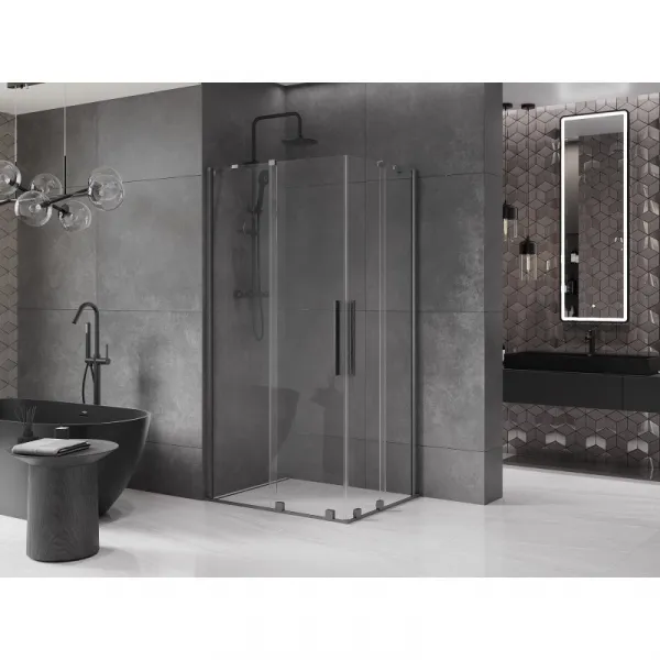 MEXEN/S - Velar Duo štvorcový sprchovací kút 100 x 90, transparent, šedá kartáčovaná 871-100-090-02-66