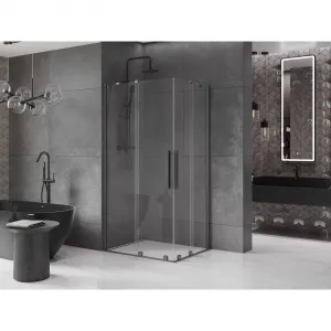 MEXEN/S - Velar Duo štvorcový sprchovací kút 100 x 90, transparent, šedá kartáčovaná 871-100-090-02-66