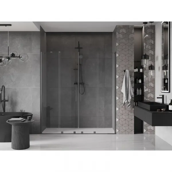 MEXEN/S - Velar Duo posuvné sprchové dvere 200, transparent, šedá kartáčovaná 871-200-000-02-66
