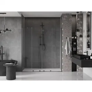 MEXEN/S - Velar Duo posuvné sprchové dvere 200, transparent, šedá kartáčovaná 871-200-000-02-66