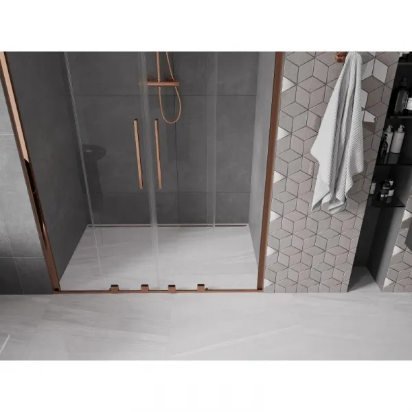 MEXEN/S - Velar Duo posuvné sprchové dvere 140, transparent, růžové zlato 871-140-000-02-60