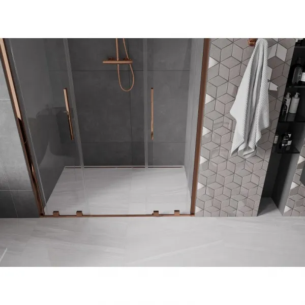 MEXEN/S - Velar Duo posuvné sprchové dvere 140, transparent, růžové zlato 871-140-000-02-60