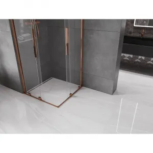 MEXEN/S - Velar Duo štvorcový sprchovací kút 90 x 90, transparent, růžové zlato 871-090-090-02-60
