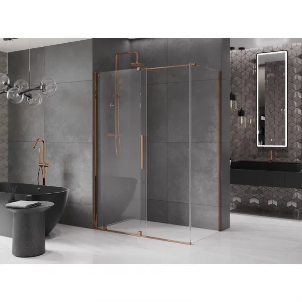MEXEN/S - Velár sprchovací kút 140 x 70, transparent, ružové zlato 871-140-070-01-60