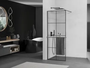 MEXEN/S - Kioto+ Sprchová zástena WALK-IN s poličkou a držiakom uterákov 80 x 200, čierny vzor, grafit metal 800-080-121-95-77