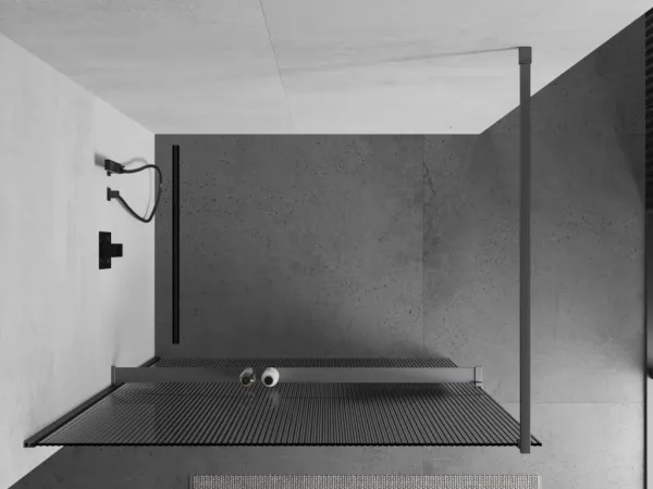 MEXEN/S - Kioto+ Sprchová zástena WALK-IN s poličkou a držiakom uterákov 80 x 200, prúžky, grafit metal 800-080-121-95-09