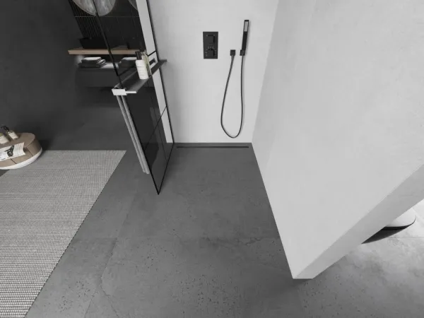 MEXEN/S - Kioto+ Sprchová zástena WALK-IN s poličkou a držiakom uterákov 80 x 200, čierny vzor, grafit metal 800-080-121-95-77