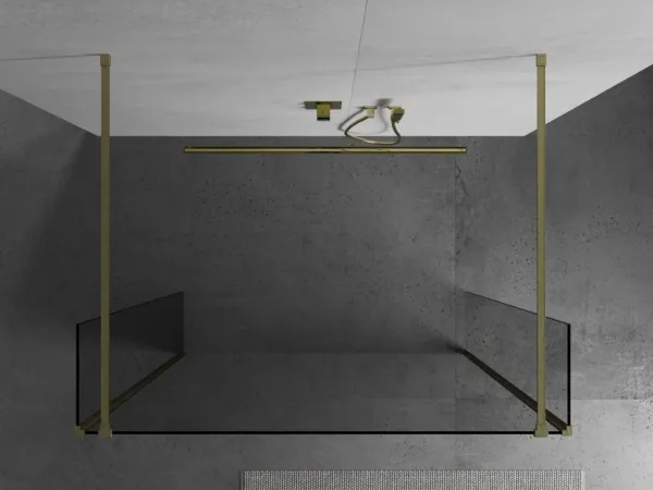 MEXEN/S - Kioto Sprchová zástena WALK-IN voľne stojaca 95 x 30 x 30, transparent, zlatá kartáčovaná 800-095-030-222-55-00-030